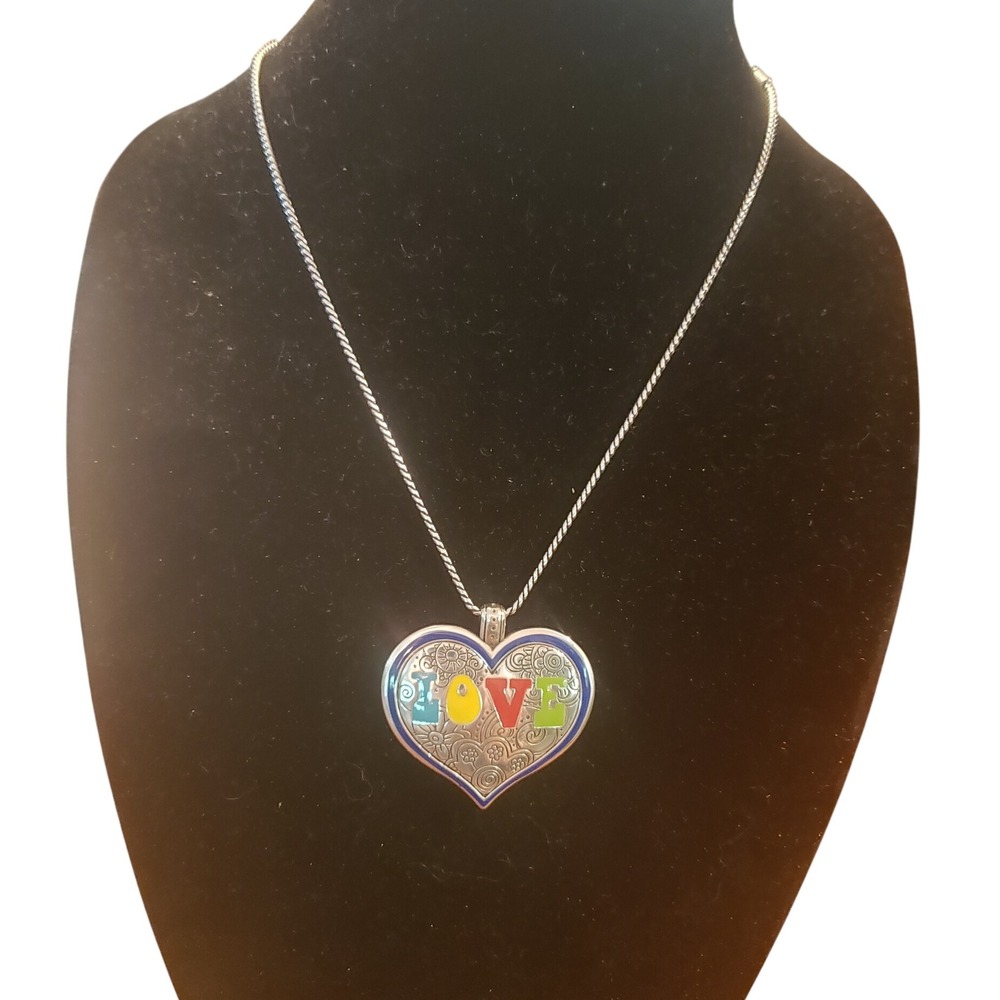 Brighton Heart Love Necklace Silver Tone Pendant Chain Colorful Charm